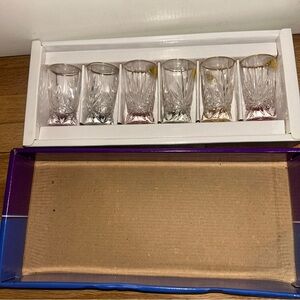 True Smart Lucky Crystal Lead Crystal Glass Set 6 Gold Rim Handcrafted Barware